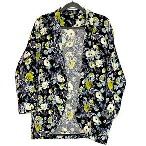 H&M Floral Open Front Blazer Black with Pockets Oversized Fit Women's Medium
